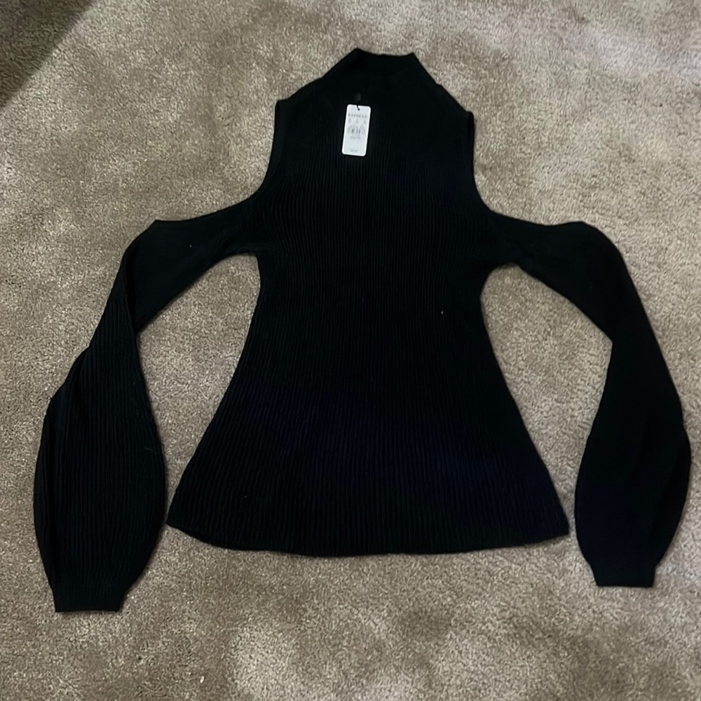 Women’s express xxs black cold shoulder sweater new with tags
